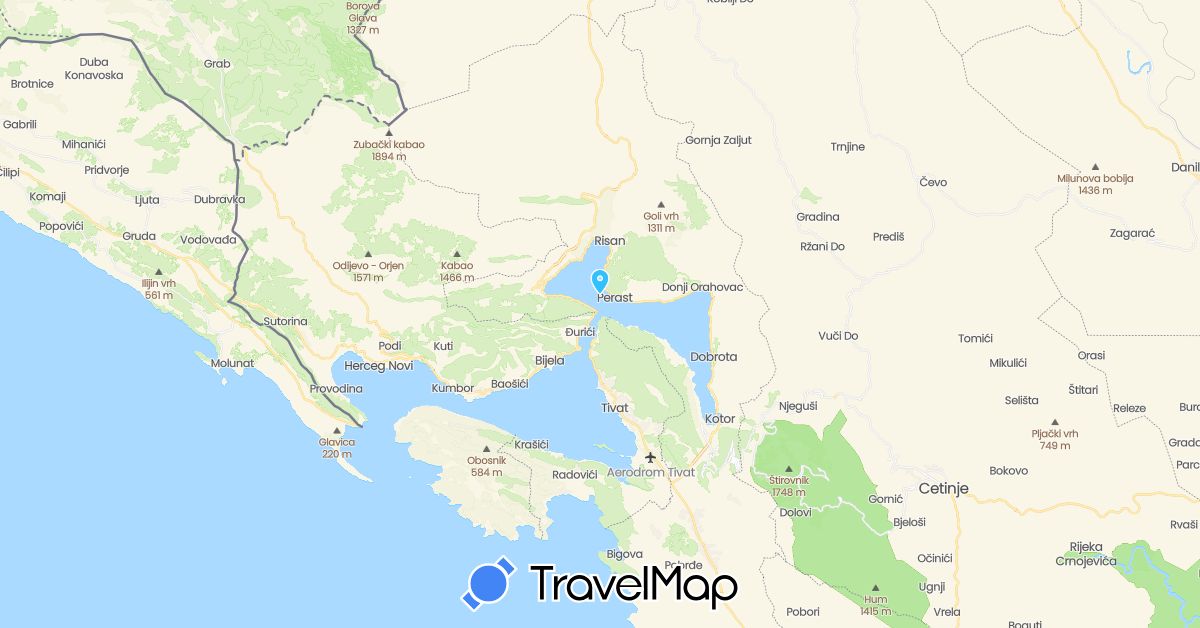 TravelMap itinerary: boat in Montenegro (Europe)